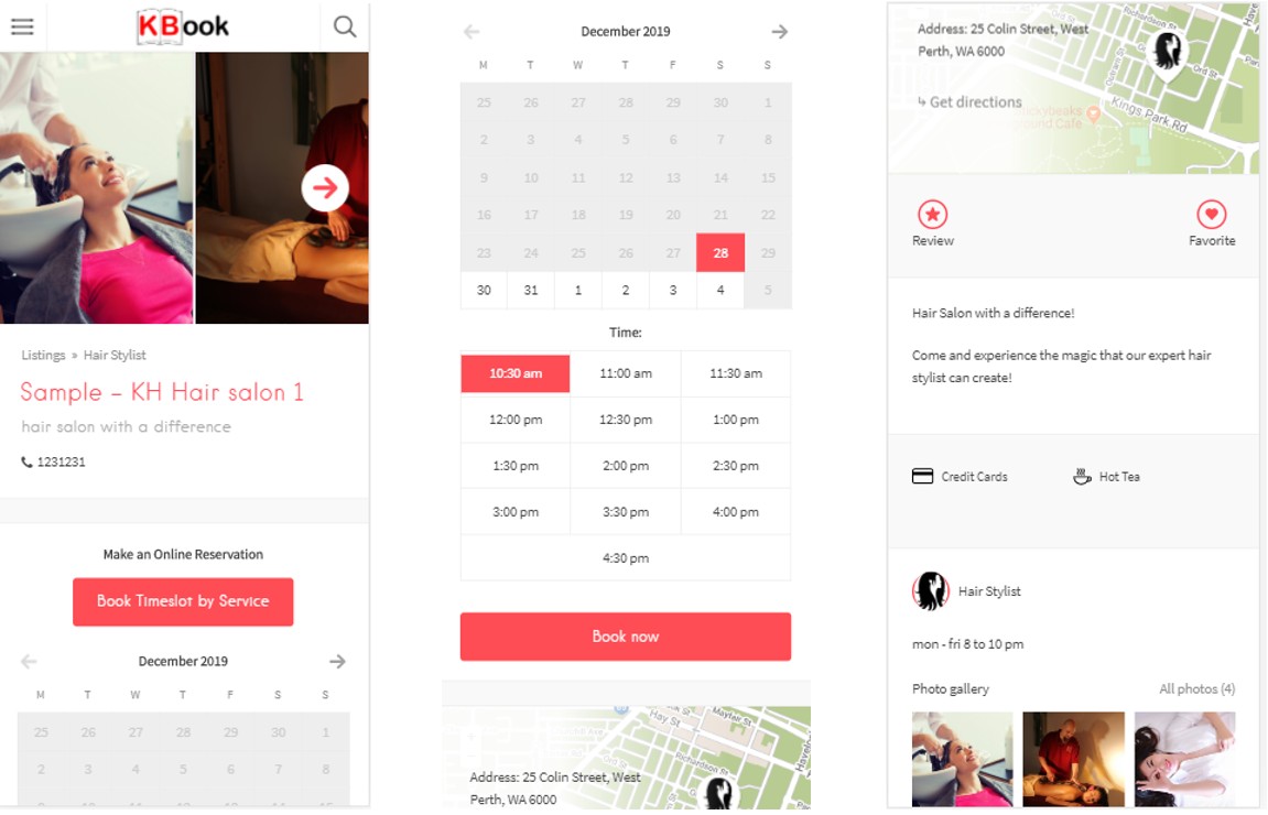 KBook Mobile Layout Booking